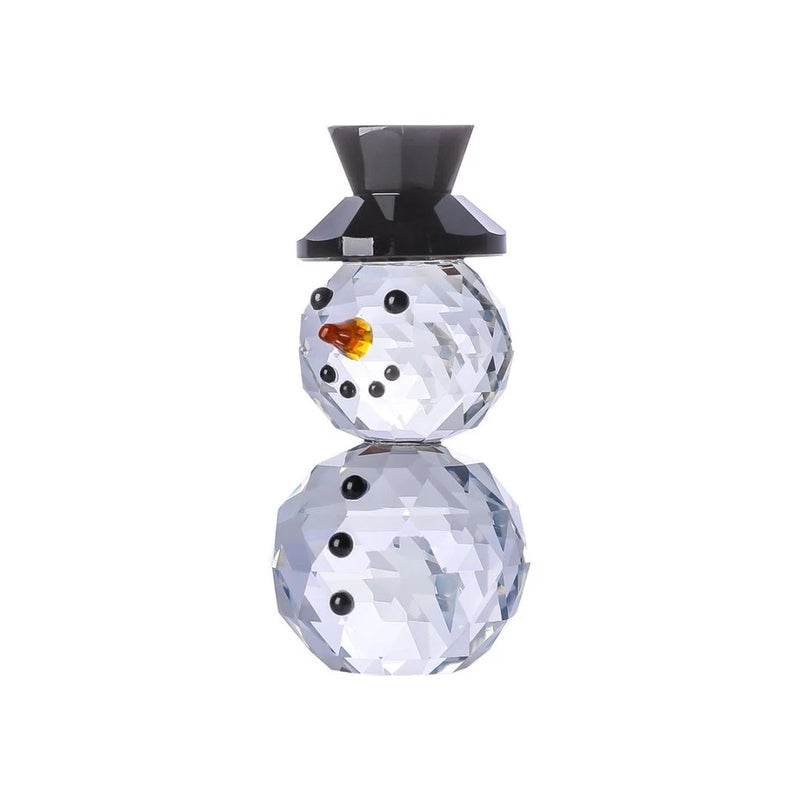 Crystal Black Hat Snowman Figurines Collectible Glass Snowman Ornament Model