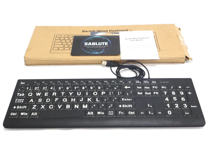 Sablute LD-135 Backlit Wired USB Keyboard Black NEW Model