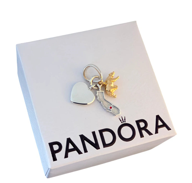 Authentic PANDORA California Map Bear Symbols Engravable Heart Charm 764921C01 Charms