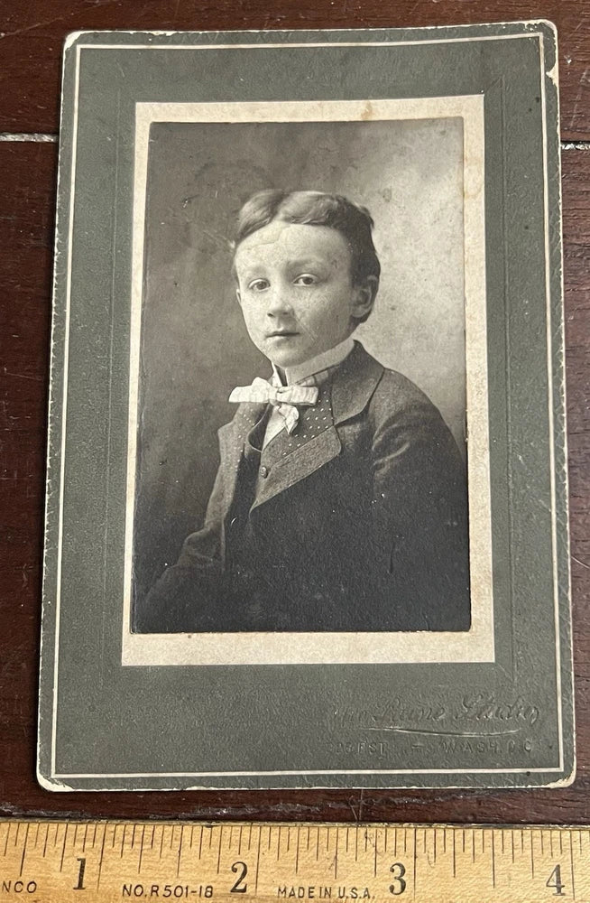 Photo on Board, Male Child,with center part and Hair curl, White Bow Tie Wash DC Model