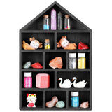 Black House Shaped Wood Display Shelf Cabinet for Miniature Figures Model