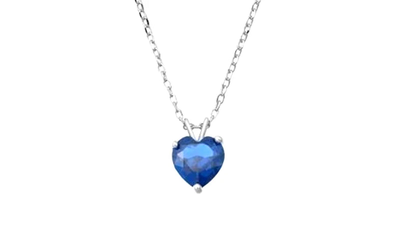 Genuine Sapphire Heart Solitaire Pendant Necklace in Solid Sterling Silver Charms