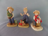 3 Denim Days CHRISTMAS FIGURINES 1985 porcelain Home Interiors tree presents 5" Model