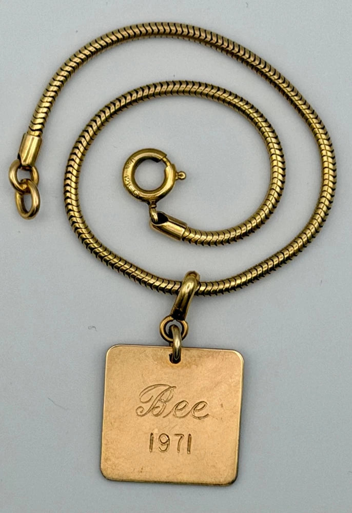 Vintage FORSTNER 1/20 12K GF Snake Chain 7" Bracelet Engraved Bee 1971 Charm Charms