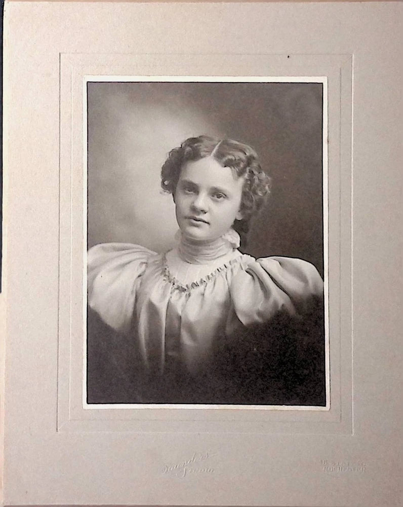 Vintage Board Photograph Young Woman in Puff Sleeve Dress Cabinet Card Portrait Model