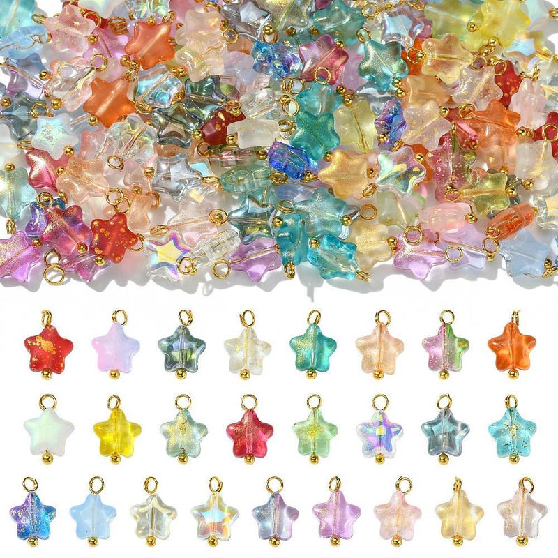 150pcs Glass Star Charms Glitter Star Pendants Dangle Charms for Jewelry Making Charms