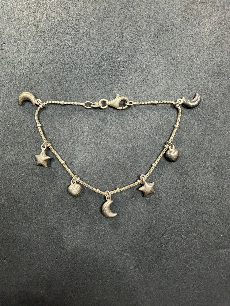 4.6g VTG Sterling Silver Moon & Stars Charm Chain Bracelet 6.75¡± Jewelry lot Y Charms