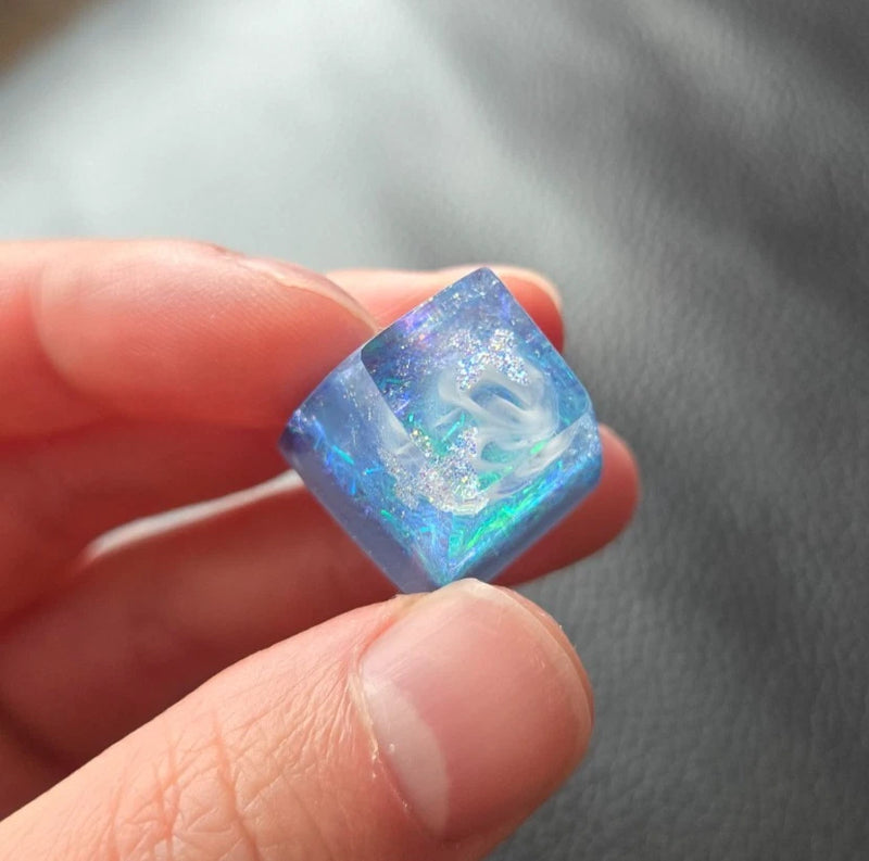 Artisan Blue Resin Swirl and Glitter Butterfly Keycaps Custom SA R1 Profile Model