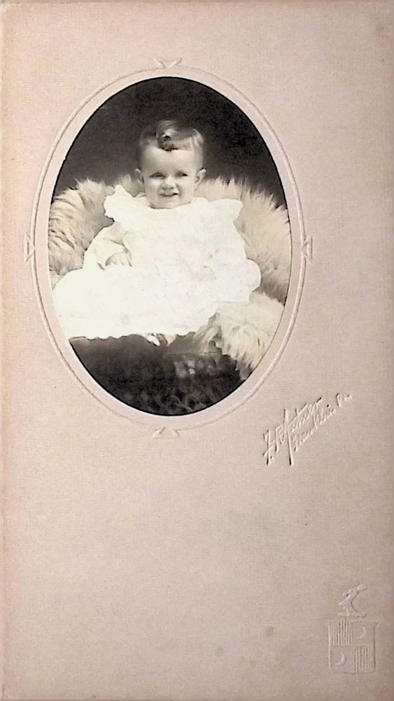 Antique Board Photograph Baby Portrait Frank Stokes Embossed Rose Studio Holder Model