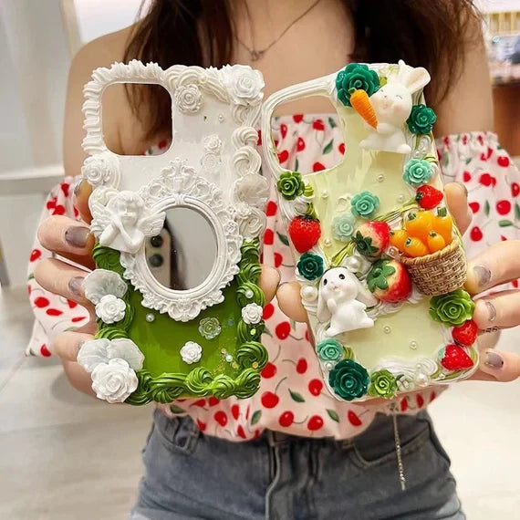Decoden Phone Case DIY Kit Flowers Daises Sunflowers Mirror Frame Cream Charms Model