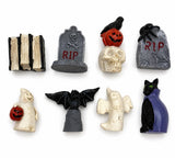 Lot 8 Miniature Halloween Figurines Ghost Cat Bat Tombstone Village Decor Model