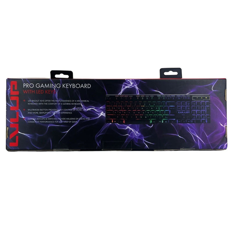 LVLUP Pro Gaming Keyboard with Rainbow LED Backlit Keys - Multimedia Buttons Model
