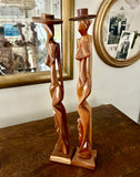 Vintage Pair Nude Female Wood Sculptures Hand Carved 13¡± Mid Cent Folk Art Model
