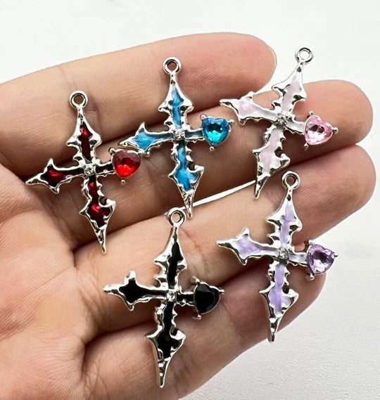 50pcs cross Enamel Metal Charms Pendants Diy key Jewelry Making Charms