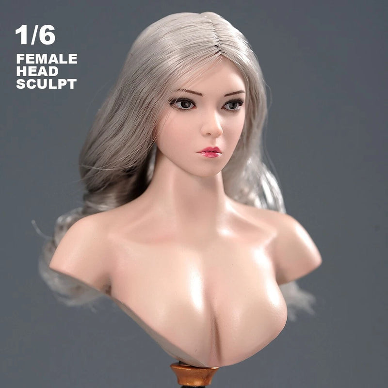 YMTOYS 1/6 Silver Hair Female Girl Head Sculpt Model Fit 12" Suntan Body Figures Model