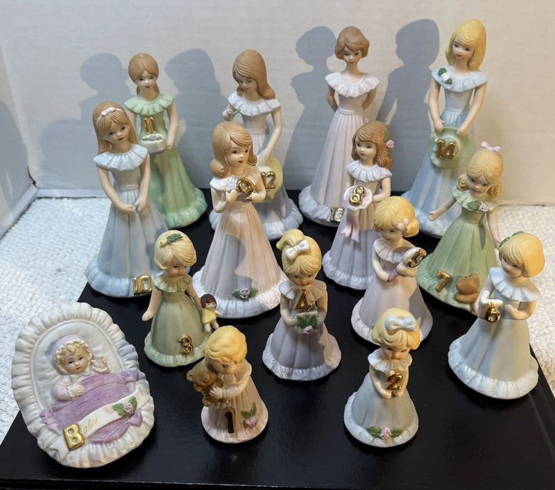 Enesco Birthday Girls Growing Up Figurine Mixed Lot of 15 Pcs: Newborn-Age 14 Model