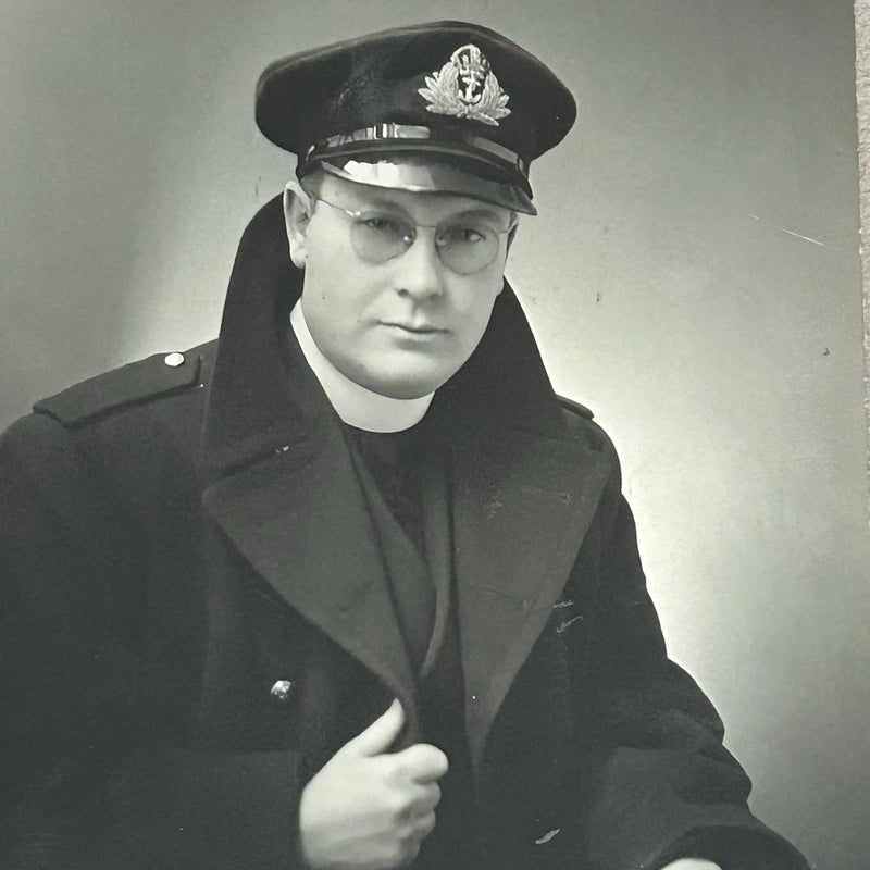 Vintage Photo On Board Captain Vintage Navy Man Hat Coat Gloved Military Model