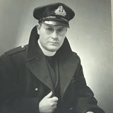 Vintage Photo On Board Captain Vintage Navy Man Hat Coat Gloved Military Model