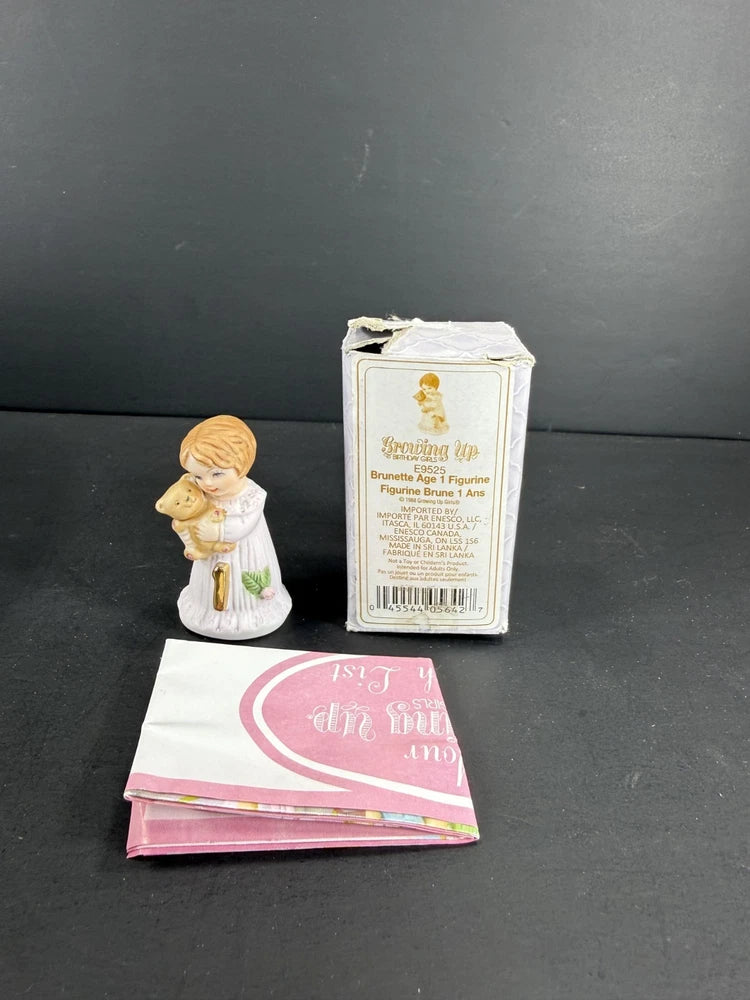 Growing Up Birthday Girls E-9525 BRUNETTE Figurine Age 1 Enesco Home Display Model