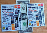 WATER SLIDE WHITE  DECALS 1:24 & 1:32  NASCAR MIGHTY MOPAR DODGE CHARGER HEMI Model