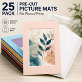 25 Pack Pre-Cut Picture Mats + Backingboard + Clear Bag for Photos/Prints Model