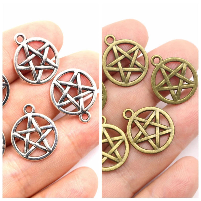 35 Pcs Tibet Silver Bronze Alloy Pentagram Star Charms Pendants 20mm(0.8") DIY Charms