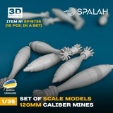 Set of 10x 1:35 Scale 120mm Mortar Shells ?C Military 3D Printed Models SP16735 Model