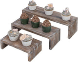 Rustic Brown Wood 3-Tier Collectibles Figurine Display Risers, Floating Shelf Model