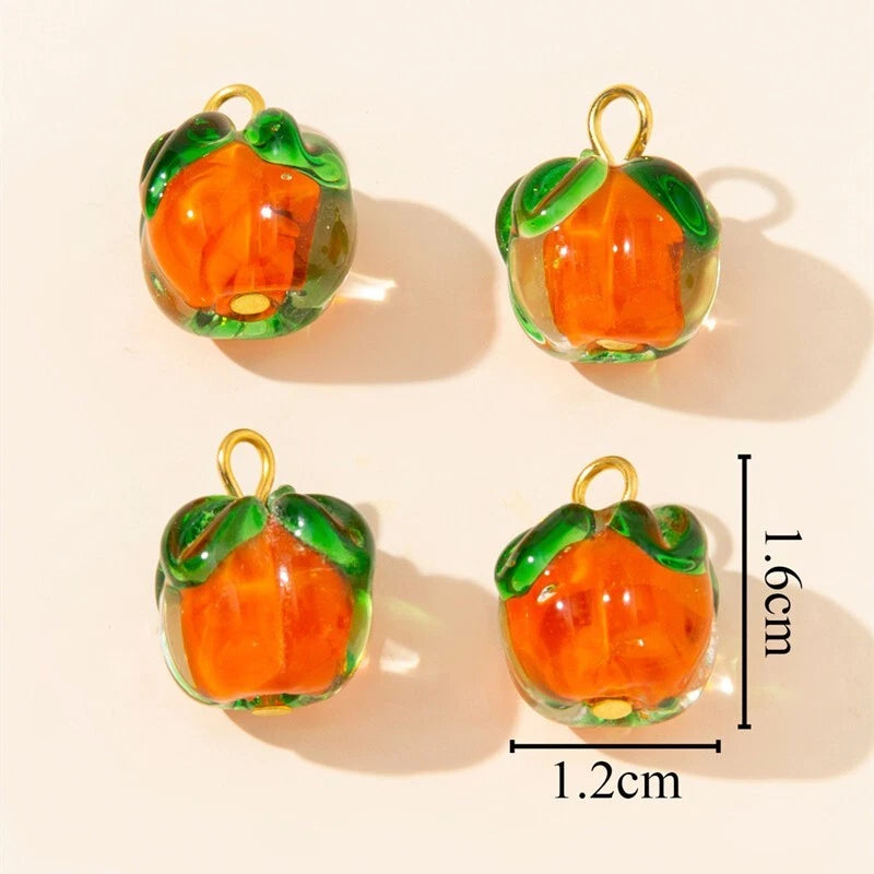 60X Orange Red Lampwork Pumpkin Beads Dangle Charms Pendant 16X12Mm Diy Earrings Charms