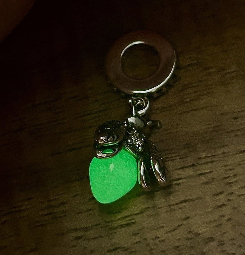 S925 Sterling Silver Green Luminous Firefly Charm Glow Charms