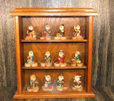 Vintage 1990's Wood World 12 Months Santa Figurines Collection & Display Cabinet Model