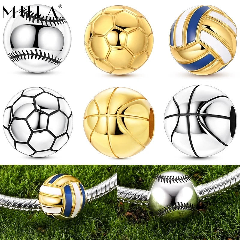 MULA 925 Sterling Silver DIY Charm Sport Ball AAA CZ fit Women Bracelet Jewelry Charms