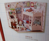 Cuteroom DIY Miniature Dollhouse Kit Pink Bunk Bed Desk Room Model