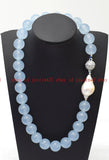 Real Natural Light Blue Jade Round Gemstone White Keshi Baroque Pearl Necklace Charms