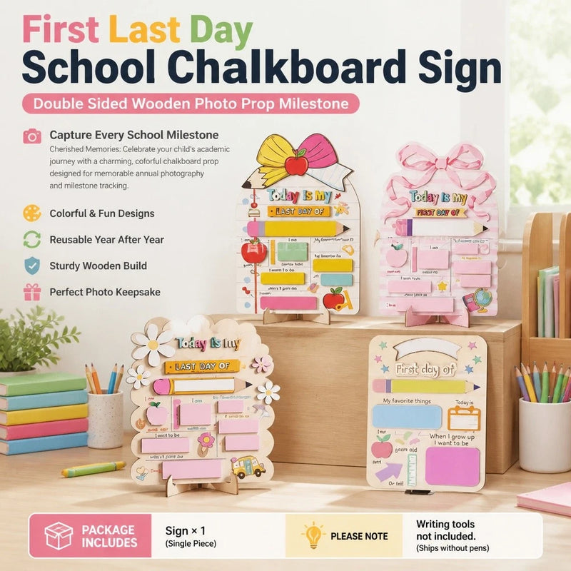 First Day School Board Sign Double Sided Chalkboard Reusable Photo Prop Plaque Model