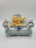 Vintage Bear Couple Sitting On Couch Sofa Collectible Ceramic Figurine Display Model