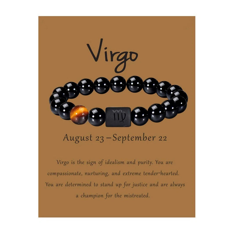 Zodiac Virgo Bracelet for Men Women Virgo Gifts Natural Black Onyx Stone Zodiac Charms