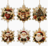 6pcs DIY Pearl Diamond Painting Christmas Ornaments Kit, Snowflake-Shaped Tree H Model