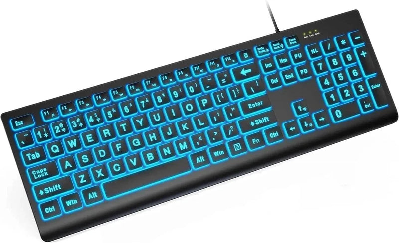 K11PRO Large Print Backlit Keyboard, 3X Larger Font Wired USB Lighted Model