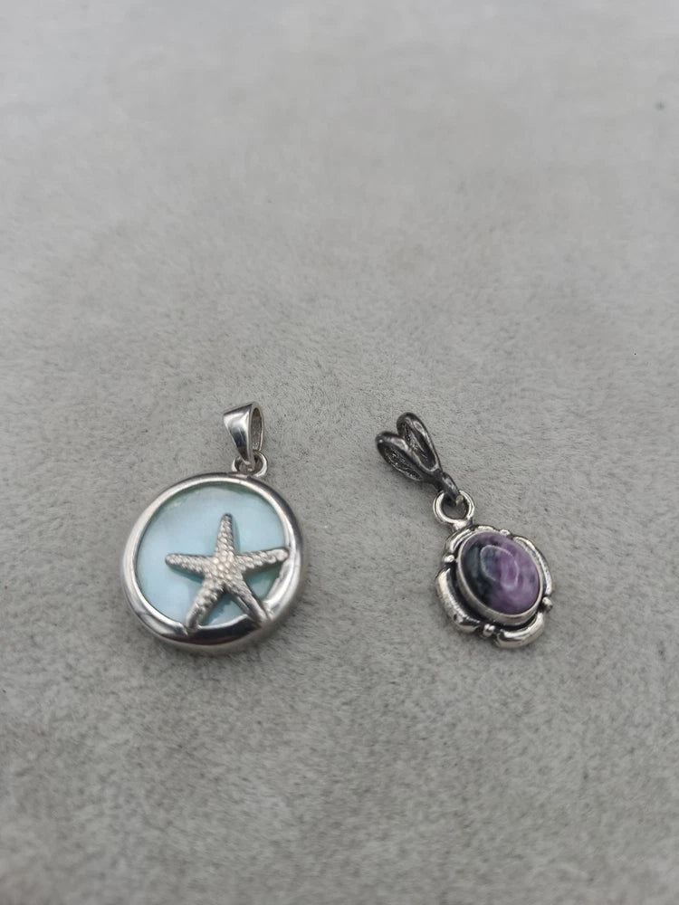 2 Sterling Silver Pendant/Charms Unknown Stones Charms