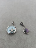 2 Sterling Silver Pendant/Charms Unknown Stones Charms