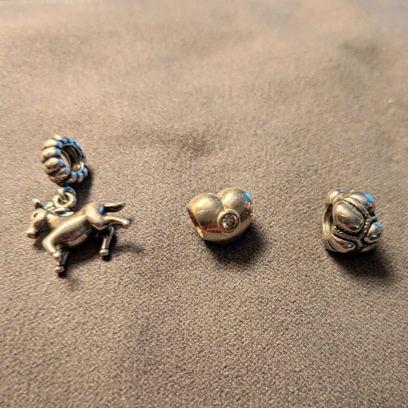 Lot of 3 Sterling .925 Genuine Pandora Charms, 11 Grams, EC Charms