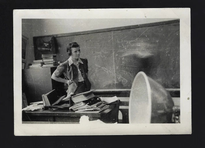 1940's Photo Math Teacher Professor at Chalk Board Equation Messy Desk 3 X 4 Model