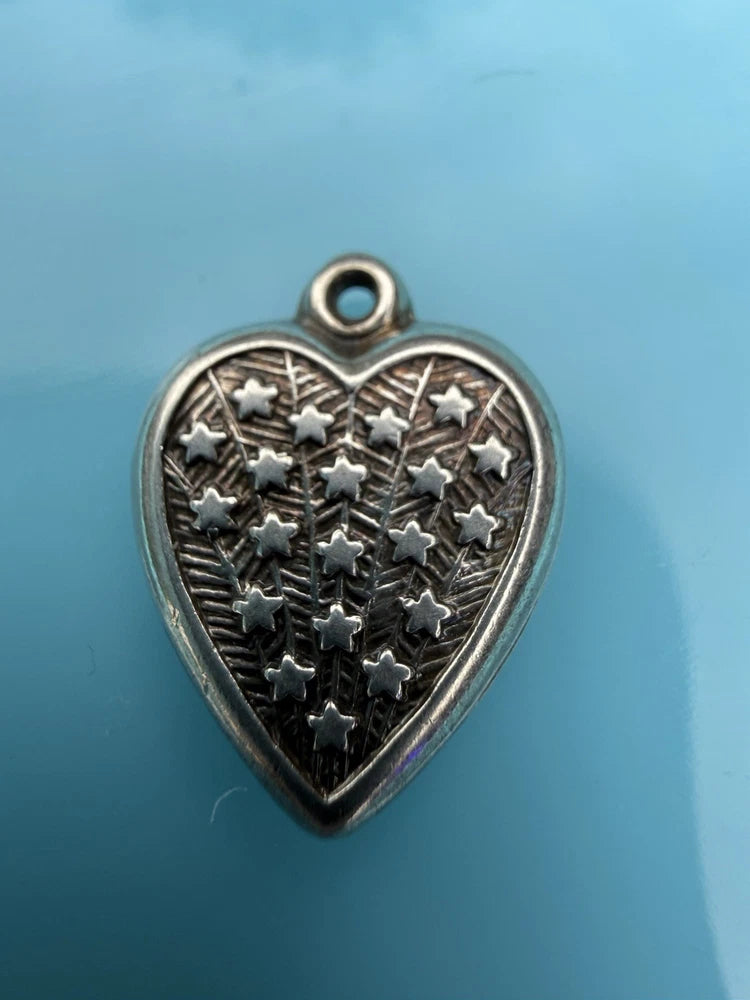 Vintage Sterling Silver Shooting Fireworks Sparkler Stars Puffy Heart Charm 1.5g Charms