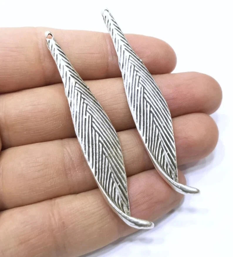 2 Pcs Leaf Charms Antique Silver Plated Charms (72x13mm) G16771 Charms