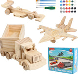 VOMOCNET 3 Pack DIY Wooden Model Building Kit, Includes Fighter Jet, Truck, Race Model