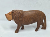 Vintage Hand Carved Wooden Lion Figurine Folk Art Animal Sculpture 7" Safari Model