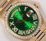 Rolex Day-Date 36mm 18k Gold President Green Diamond Roman Dial Diamond Bezel Model