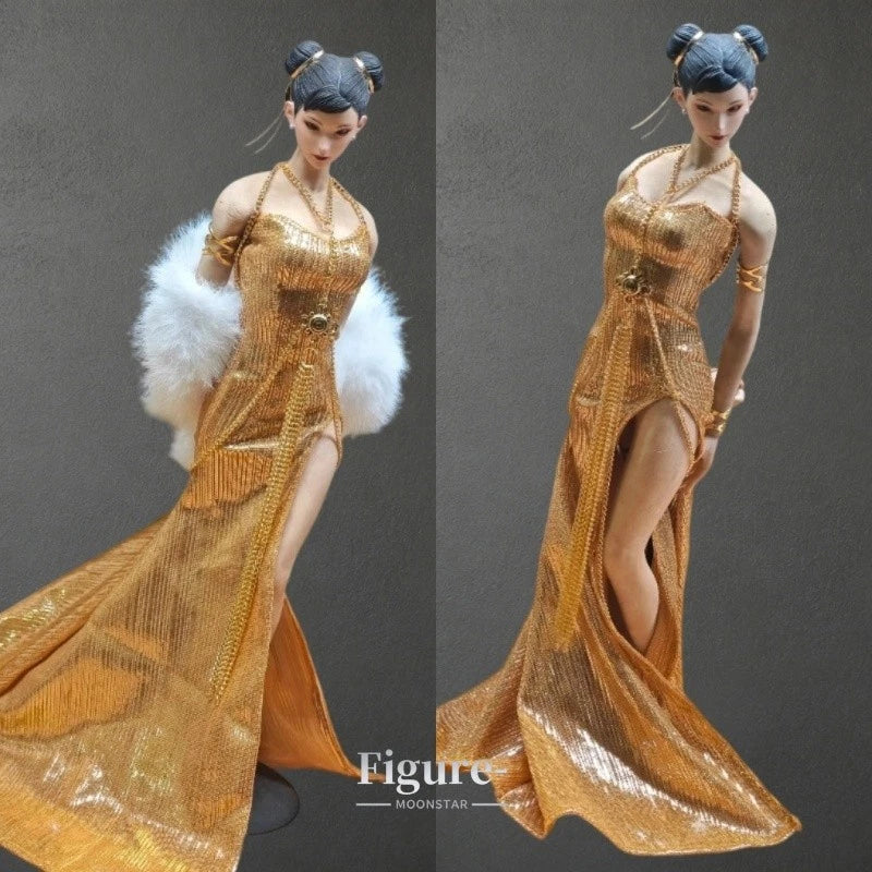 1/6 Golden Shiny Evening Dress Clothes Model Fit 12'' Female Soldier Figure Body Model