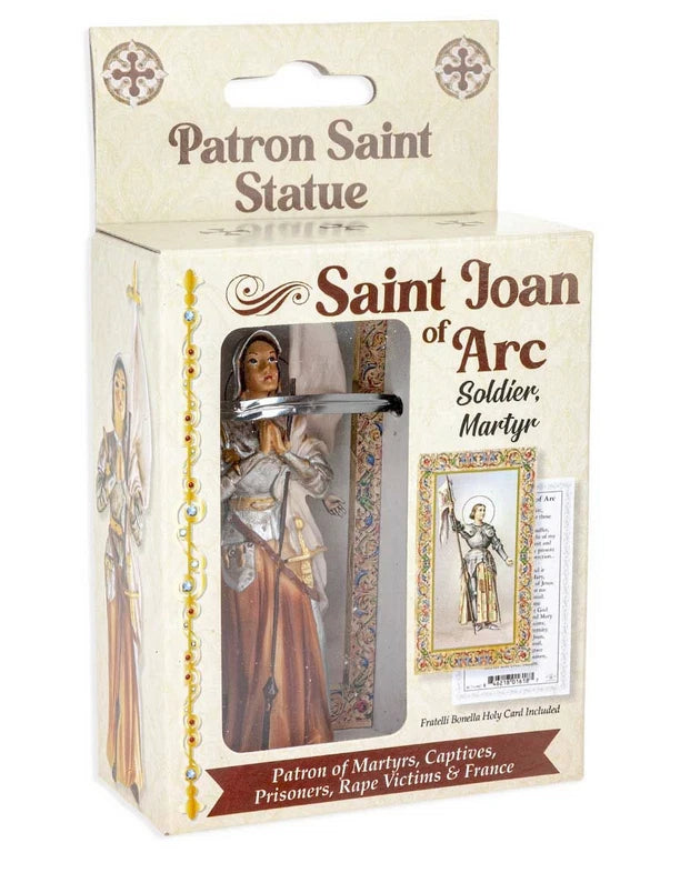 St. Joan of Arc Statue, Hand Painted Gold Leaf Accents 4", Boxed Model